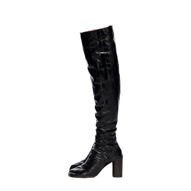 Glove 80 Crinkled Patent Over-the-Knee Block Heel Boots