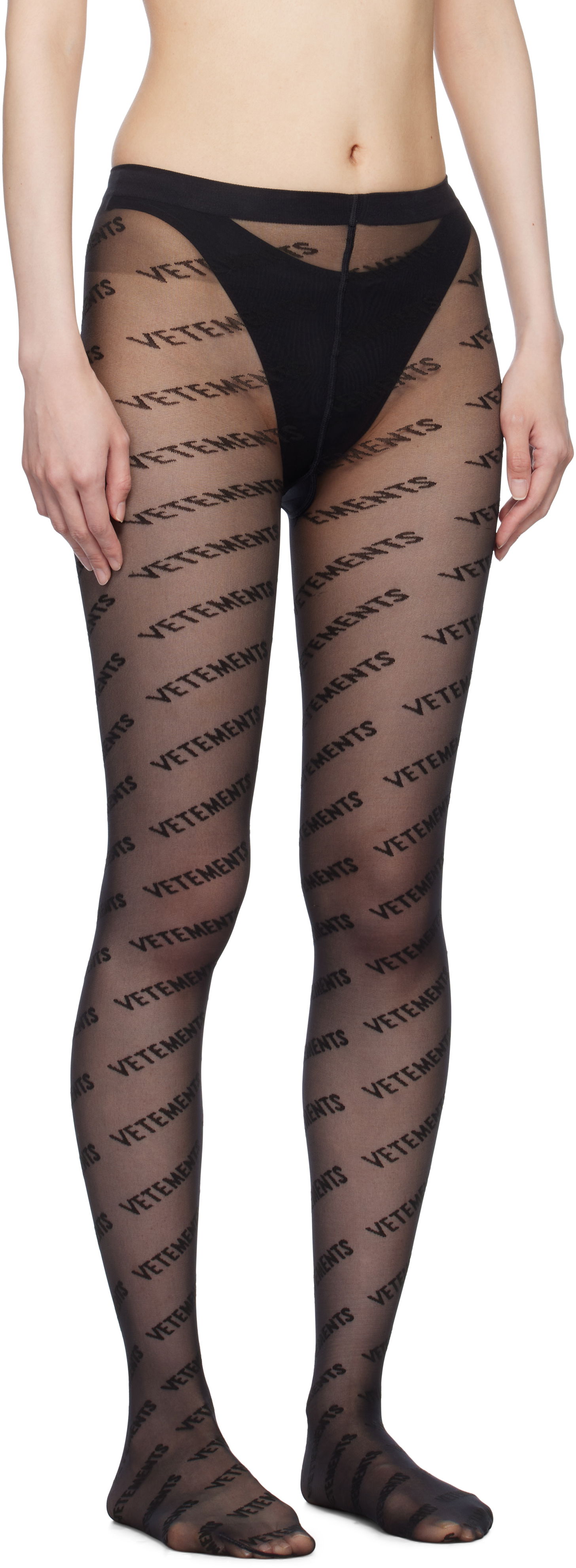 Чорапи VETEMENTS Vetements Wolford Edition Logo Tights Черно | WA66HO100B, 1