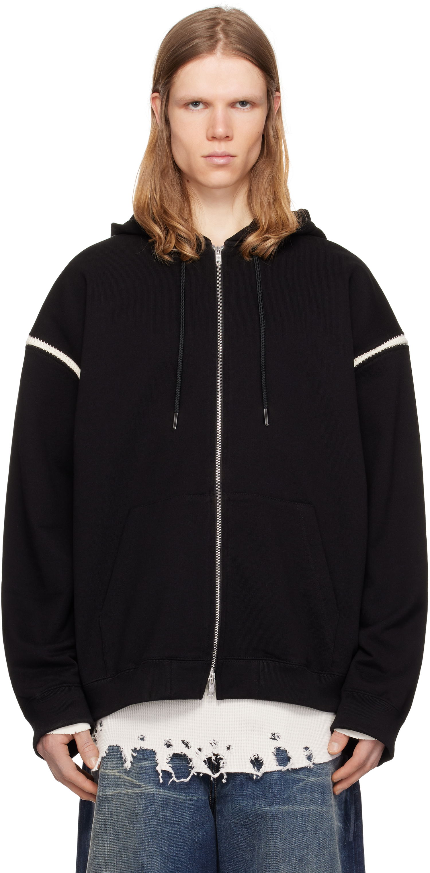 Суитчър Mastermind WORLD Mastermind World Boxy Fit Cross Stitch Zip Hoodie Черно | MW25S14-SW006-015, 0