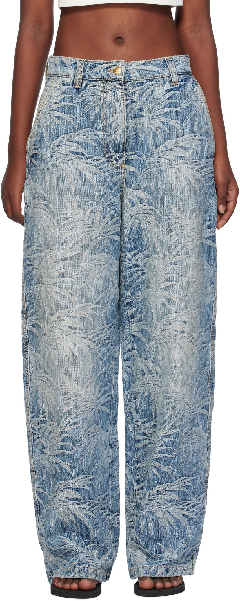 Дънки Palm Angels Patterned Baggy Jeans Синьо | PWYB027F24DEN0014903