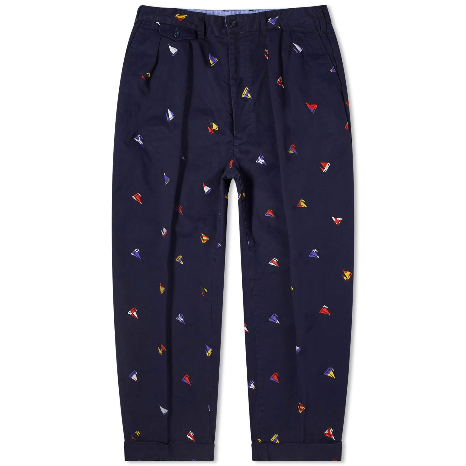 Панталони BEAMS Beams Plus 2 Pleat Embroidered Trousers, Size Small Тъмно синьо | 3823-0172-874-79, 0
