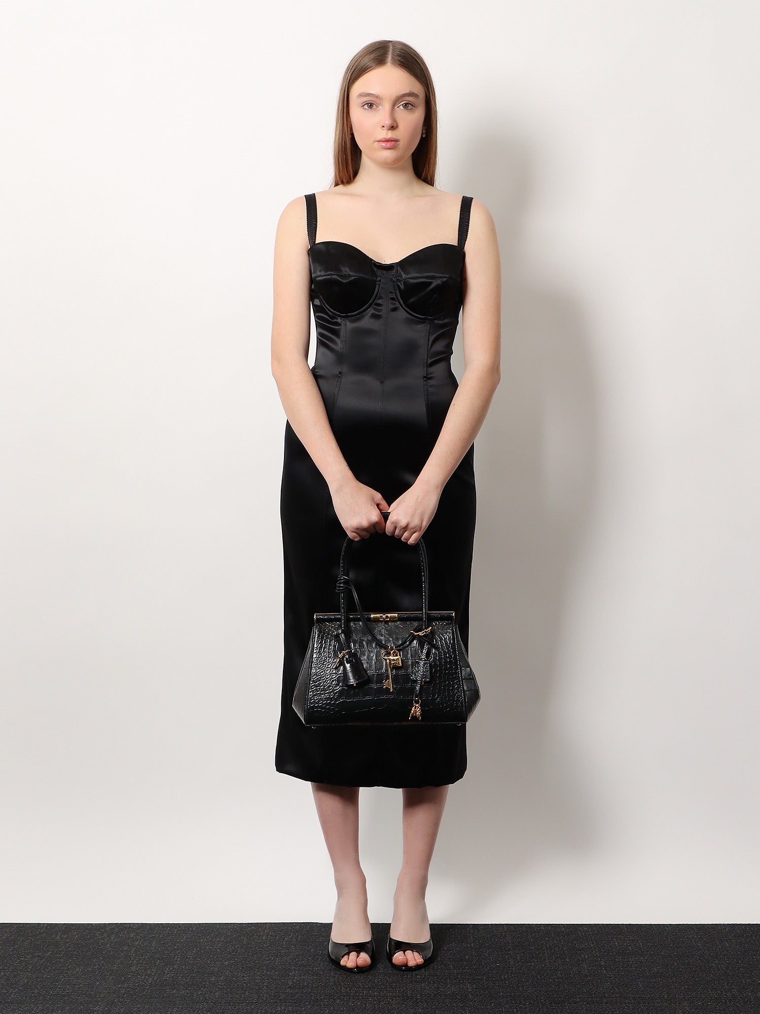 Дамска чанта Dolce & Gabbana Dolce & Gabbana Marlene Croc-Embossed Leather Top-Handle Bag Черно | BB7734AU78780999, 1