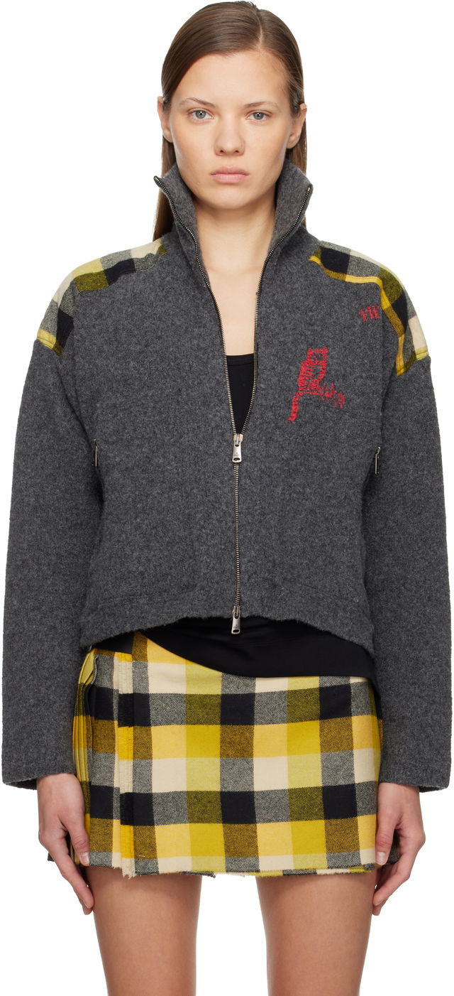 Vivienne Westwood Logo Plaid-Panel Zip-Up Jacket