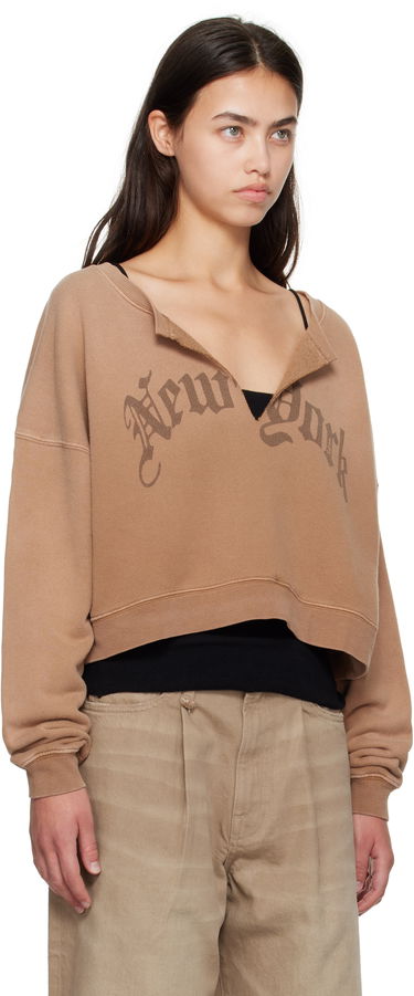 Суитчър R13 R13 'New York' Cropped Front Slit Sweatshirt Кафяво | R13WK251-001UU, 1