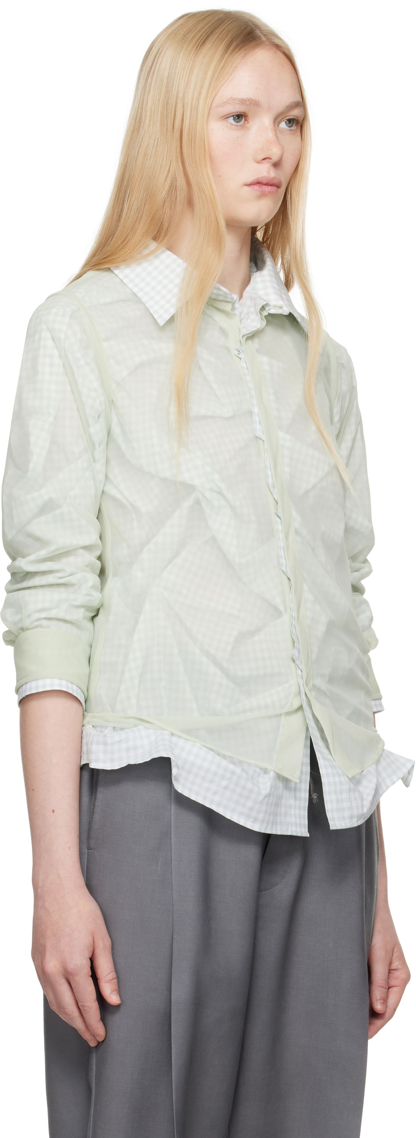 Риза Maison Margiela Maison Margiela Layered Gingham Shirt Зелено | S51DT0016 MTJ024, 1