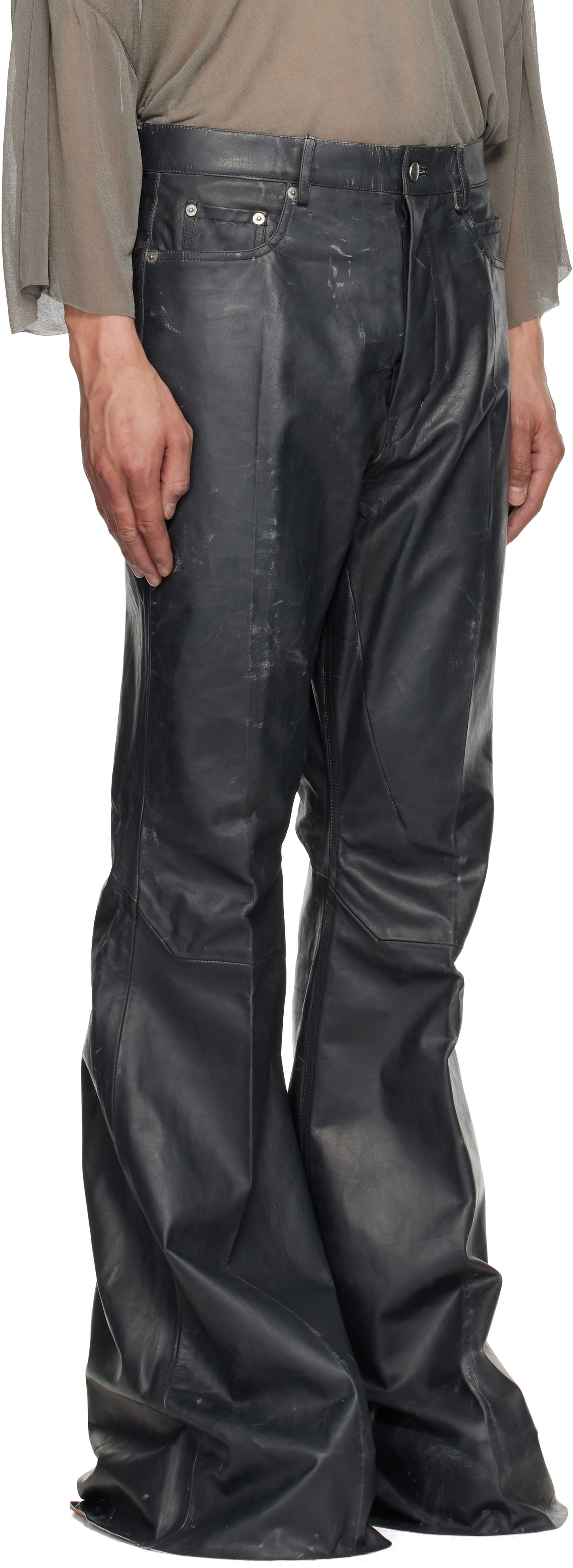 Панталони Rick Owens Rick Owens Hollywood Bolan Bootcut Leather Pants Черно | RU01E5335 LTP, 1