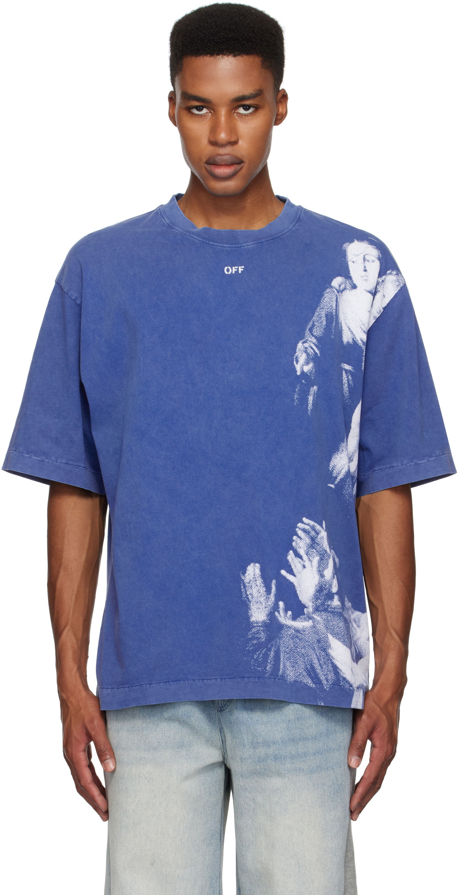 Тениска Off-White Blurred Mary Skate T-shirt Синьо | OMAA120F24JER0094501, 0