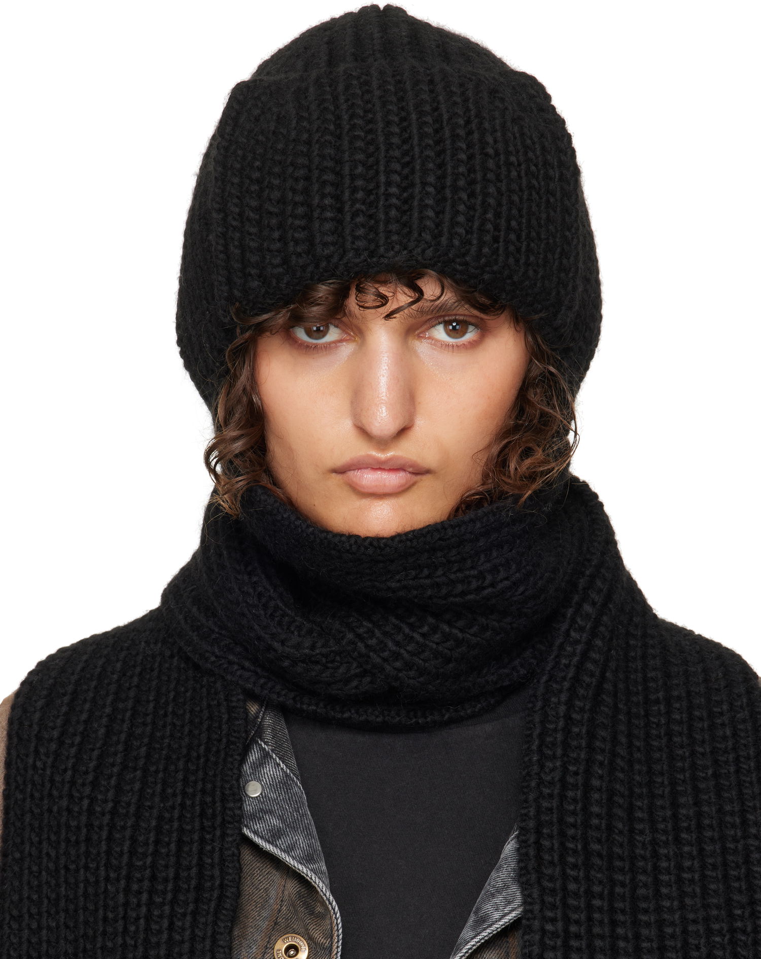 Шапка We11done We11done Chunky Knit Muffler & Beanie Set Черно | WD-KH3-24-642-U-BK, 0