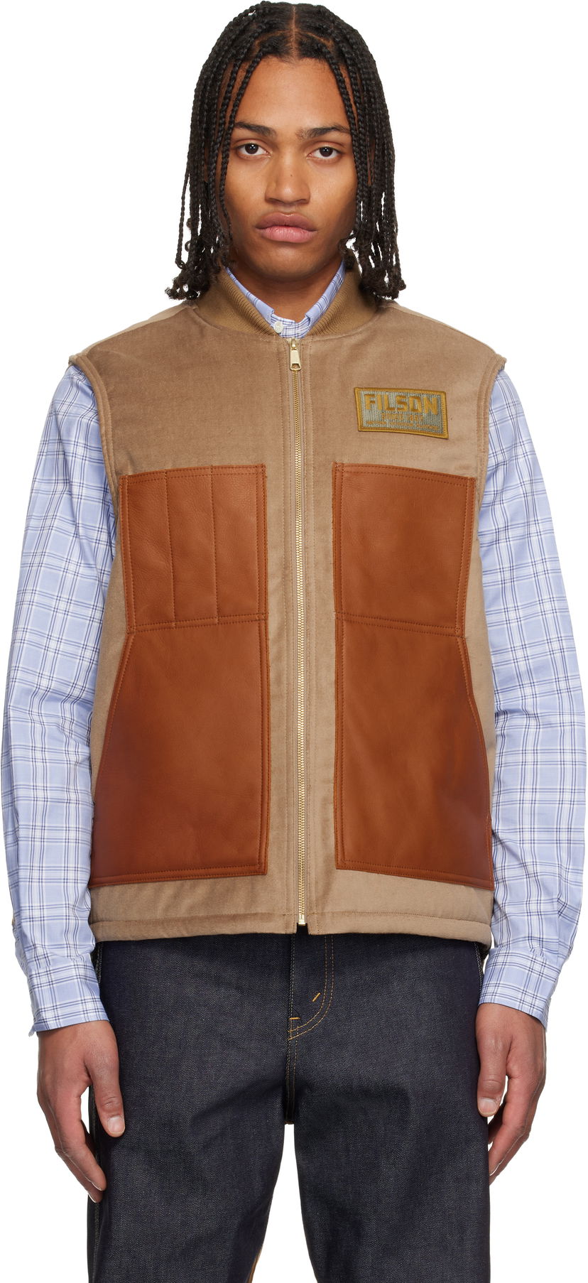 Жилетка Junya Watanabe Filson Edition Faux-Suede Leather-Panel Vest Кафяво | WP-V002-051