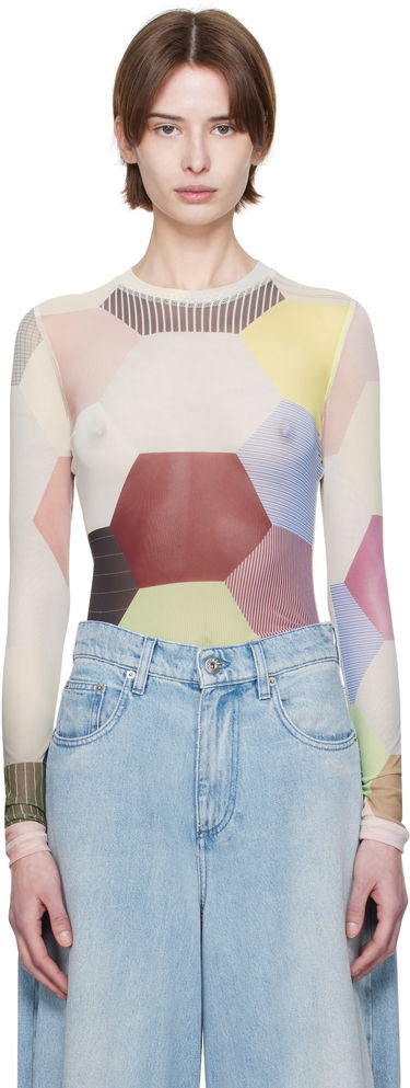 боди JW Anderson JW Anderson Patchwork Print Sheer Long Sleeve T-Shirt Многоцветен | JO0138-PG1722, 0