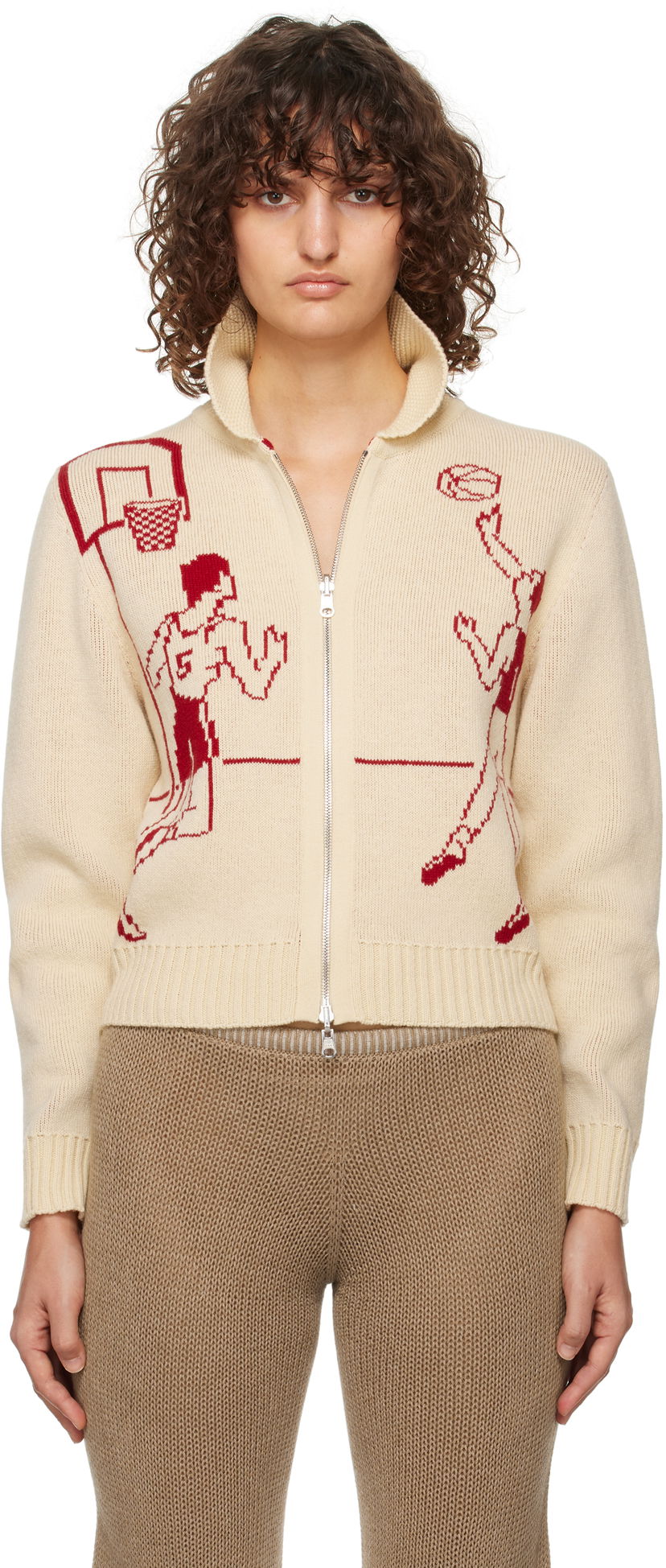 Пуловер Bode Reversible Basketball Print Knit Cardigan Бежово | WRF24KT013