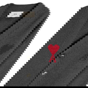 Пуловер AMI Men's Felted Merino Wool Knit ADC Cardigan, Size Large Сиво | H25UKC367-018-084H25, 3