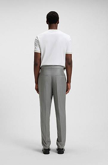 Панталони BOSS Tapered-fit pleated trousers with side adjusters in melange virgin wool Сиво | 50551829, 1