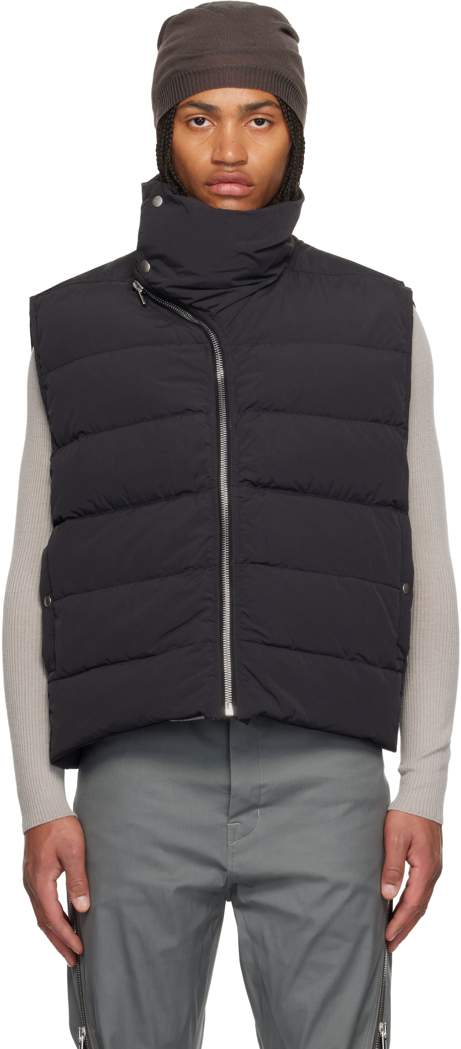 Жилетка Rick Owens Concordians Flight High Neck Asymmetrical Zip Puffer Down Vest Черно | RU02E1798 MTD1, 0