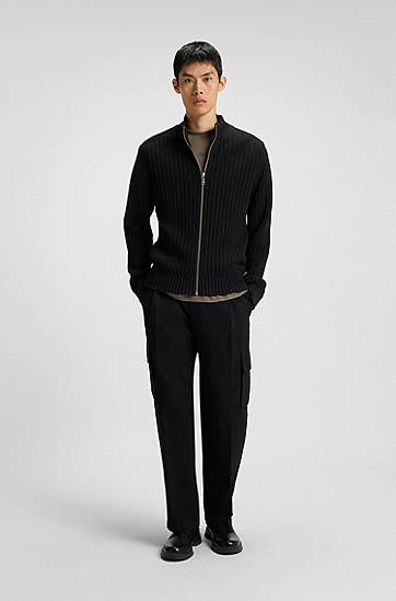 Яке BOSS Cotton zip-up jacket with ribbed knit Черно | 50546980, 1