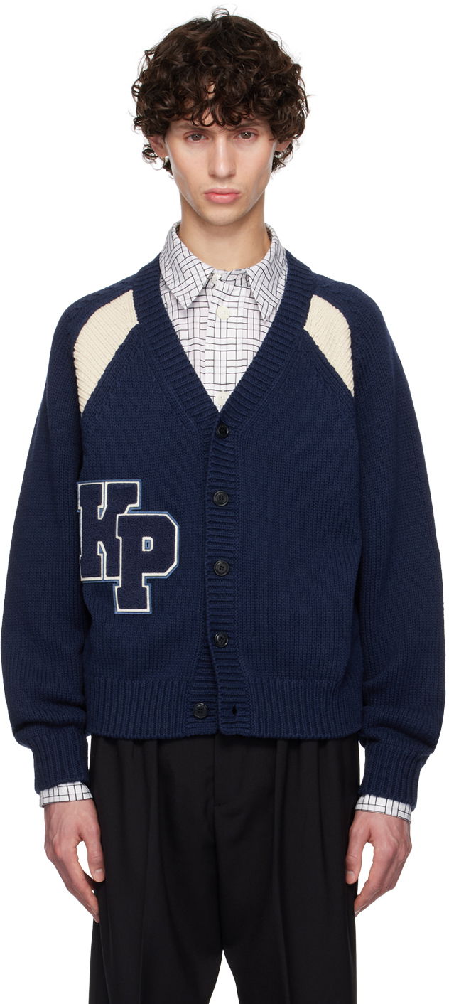 Пуловер KENZO Navy Paris Logo Patch Cardigan Тъмно синьо | FE65CA4843CH