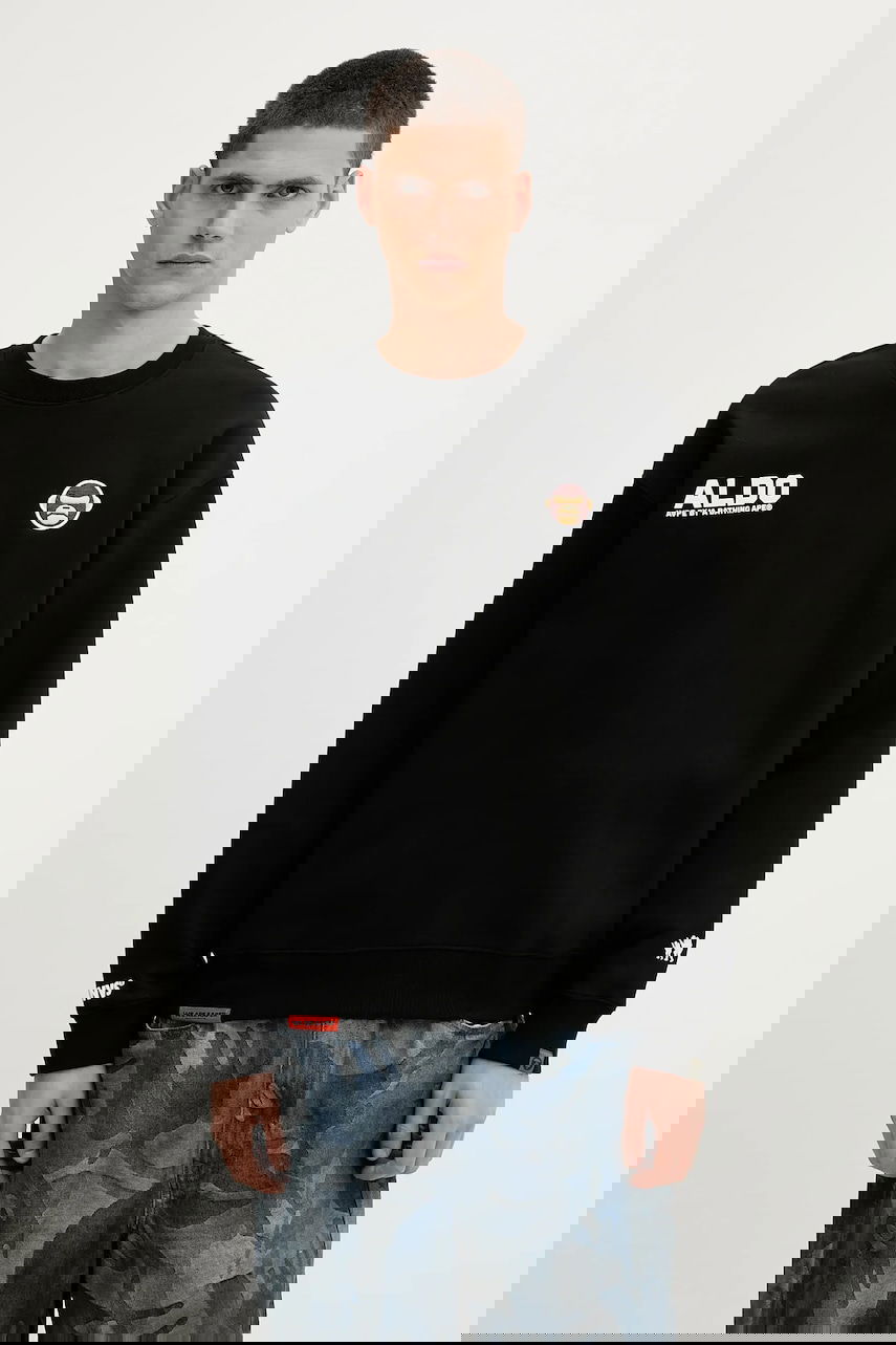 Суитчър AAPE by A Bathing Ape Aaper Crew Neck Sweatshirt with graphic Черно | AAPSWMB377XXN, 0
