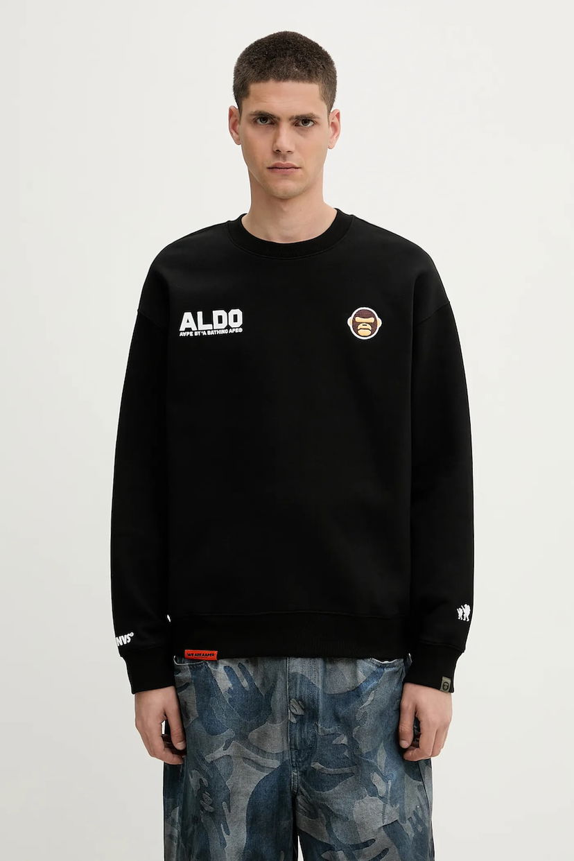 Суитчър AAPE by A Bathing Ape Aaper Crew Neck Sweatshirt with graphic Черно | AAPSWMB377XXN