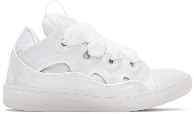 White Leather Curb Glitter Effect Sneakers