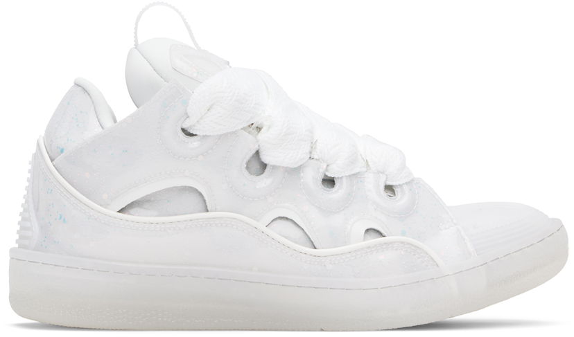 Кецове и обувки LANVIN White Leather Curb Glitter Effect Sneakers Бяло | FU-SKDK12-MEDU-P25