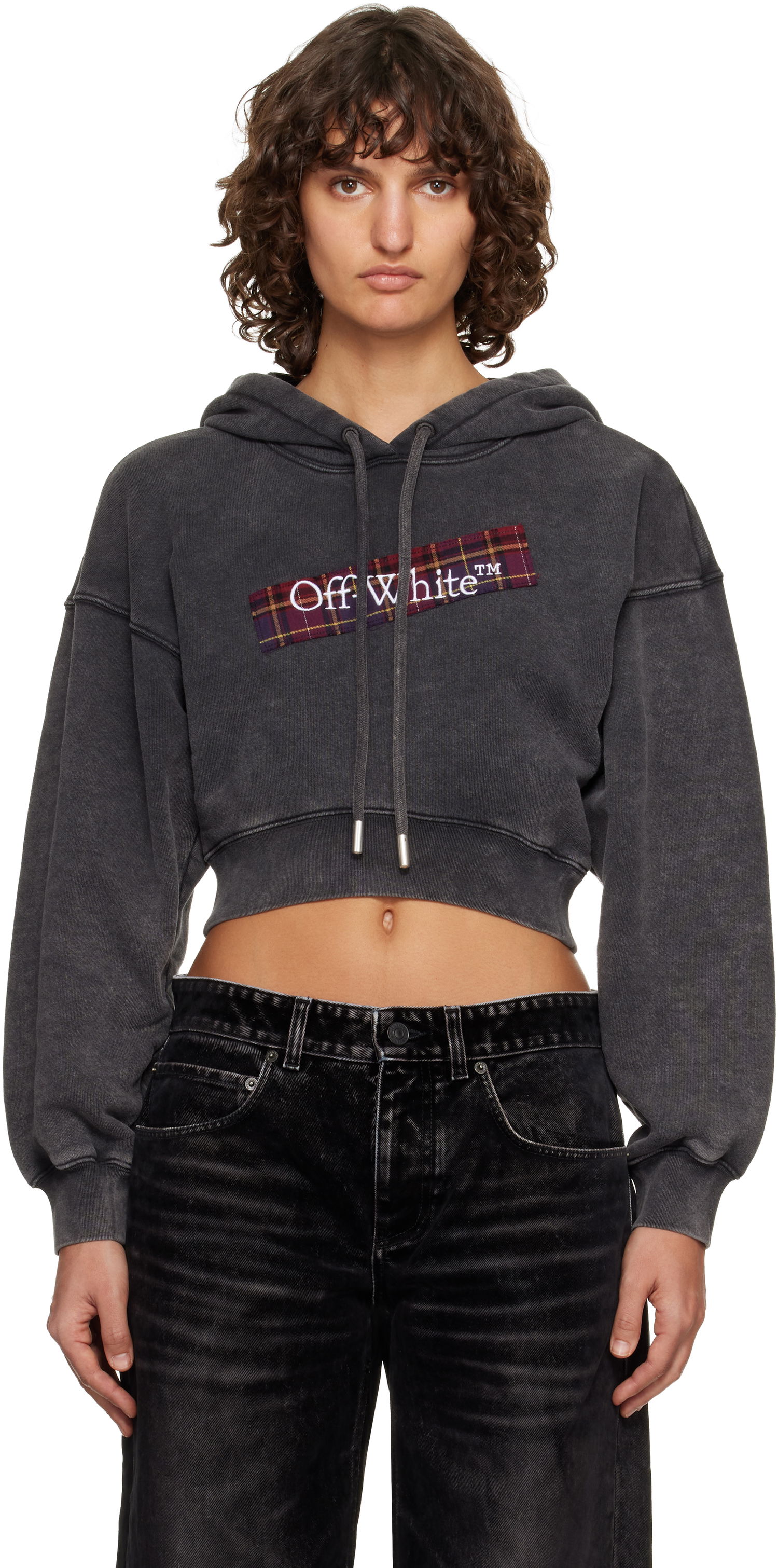 Суитчър Off-White Off-White Bookish Crop Logo Hoodie Черно | OWBB056F25FLE0031301, 0