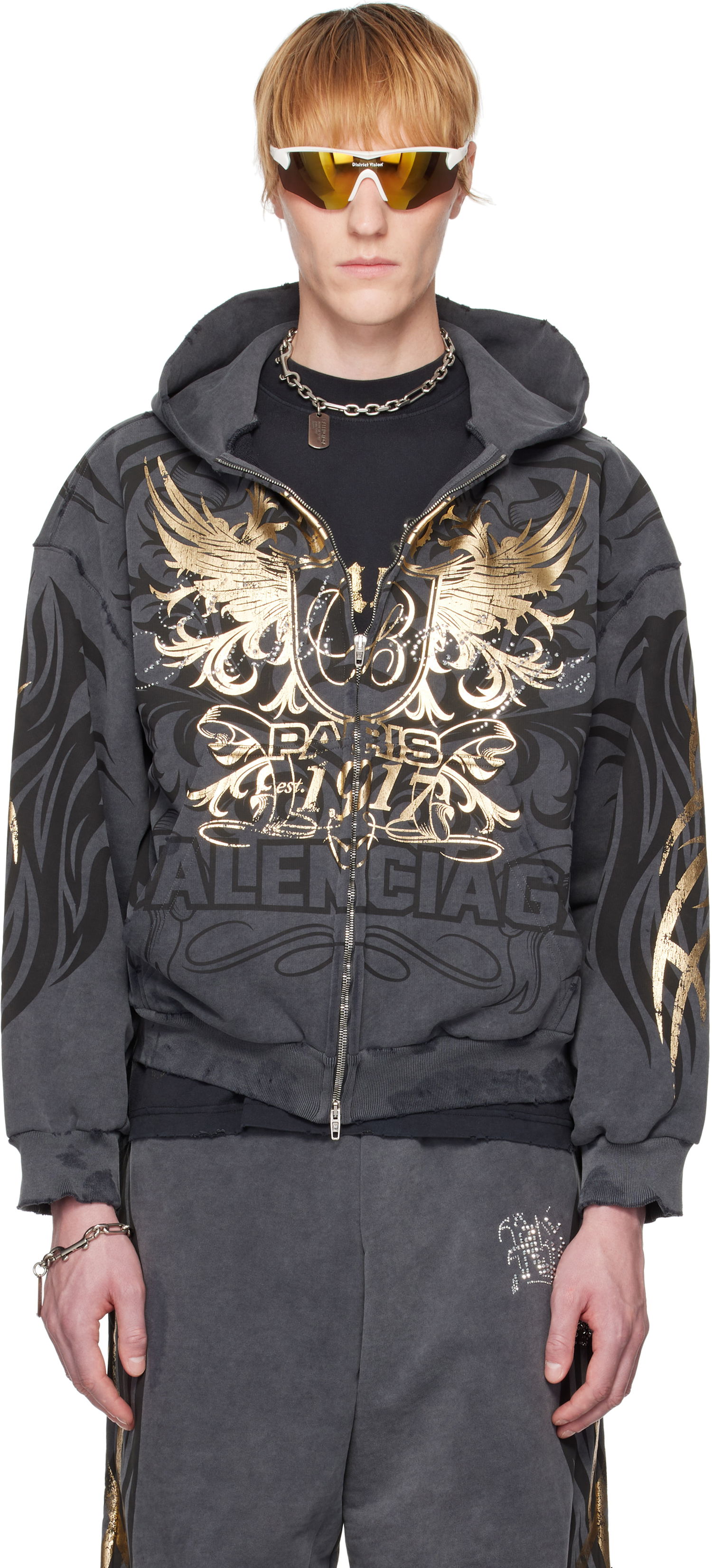 Суитчър Balenciaga Balenciaga Tacky Gold Zip Hoodie Сиво | 803264TRVR6, 0