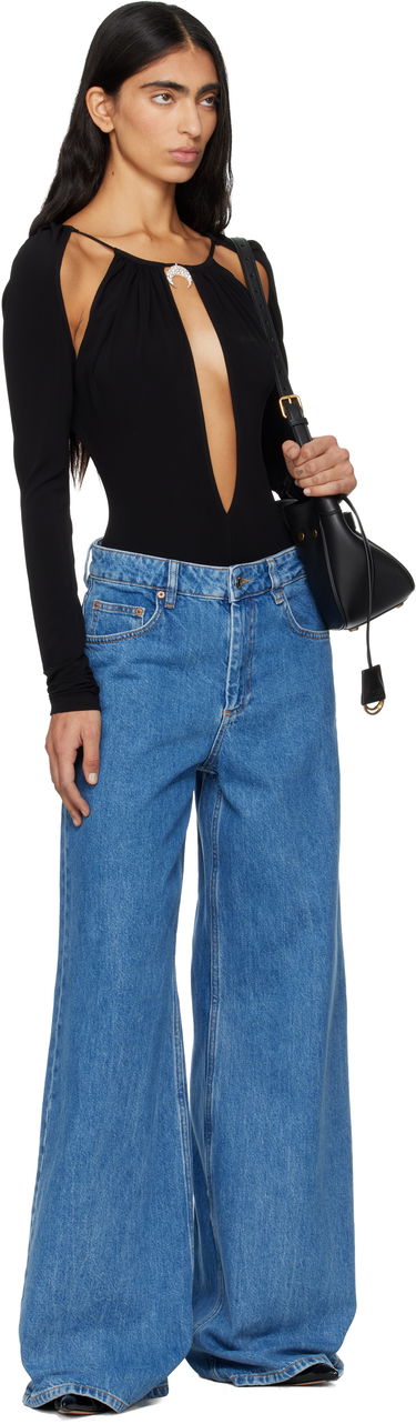 боди Marine Serre Marine Serre Draped Jersey Long Sleeve Crewneck Bodysuit Черно | WTO459ACJER0082, 4