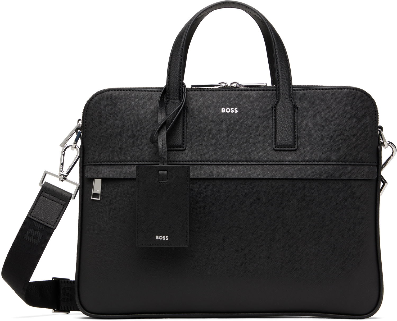 Чанта през рамо BOSS Saffiano Leather Briefcase with Embossed Logo Черно | 50542241, 0