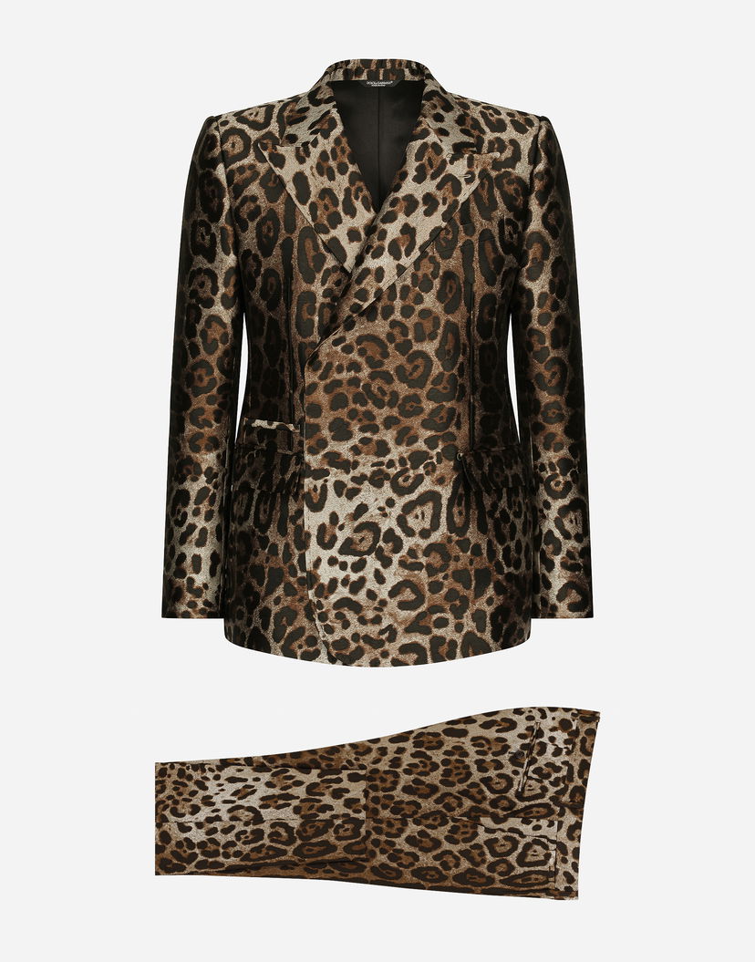 Комплект Dolce & Gabbana Double-breasted Leopard-design Jacquard Suit Кафяво | GKSGMTFJSCNS8350