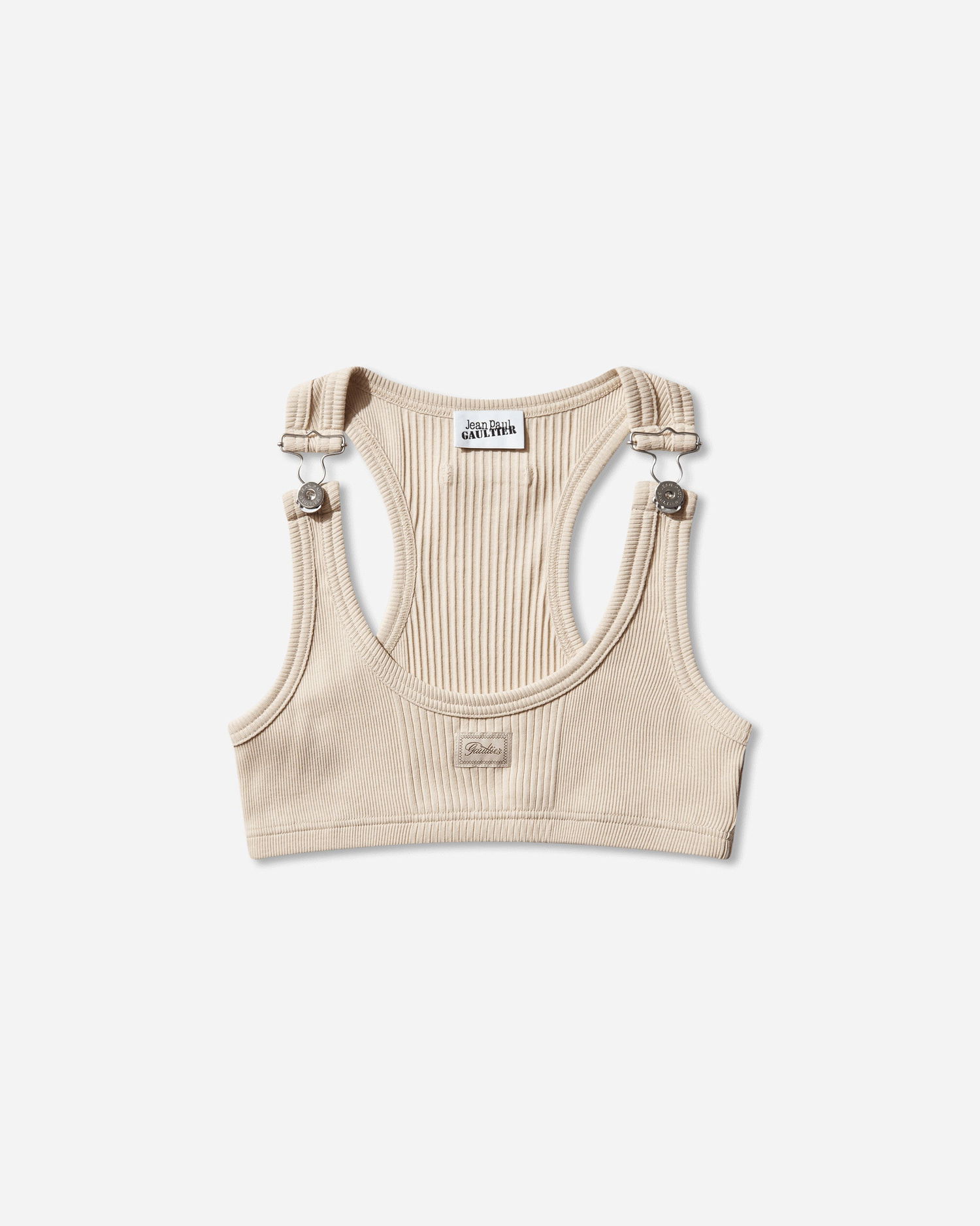 Сутиен Jean Paul Gaultier Jean Paul Gaultier Ribbed Metal Hardware Logo Patch Bra Top Бежово | 26-01-W-TO430-J014 63, 1