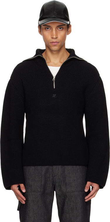Пуловер Courrèges Courrèges Ribbed Wool Trucker Sweater Черно | 325MPU243FI0036, 0