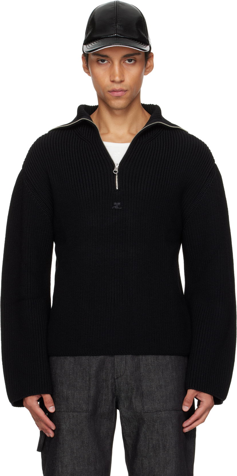 Пуловер Courrèges Courrèges Ribbed Wool Trucker Sweater Черно | 325MPU243FI0036