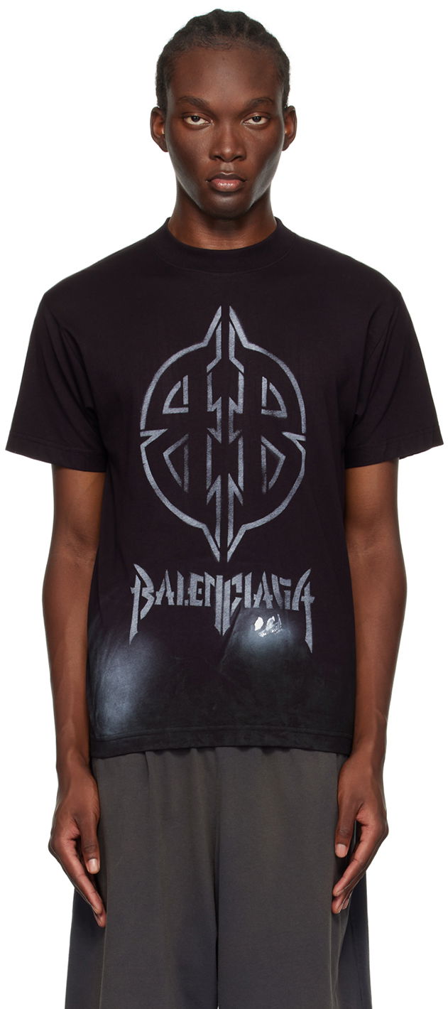 Тениска Balenciaga Black Metal 'BB' Stencil T-Shirt Черно | 790375TQVT1