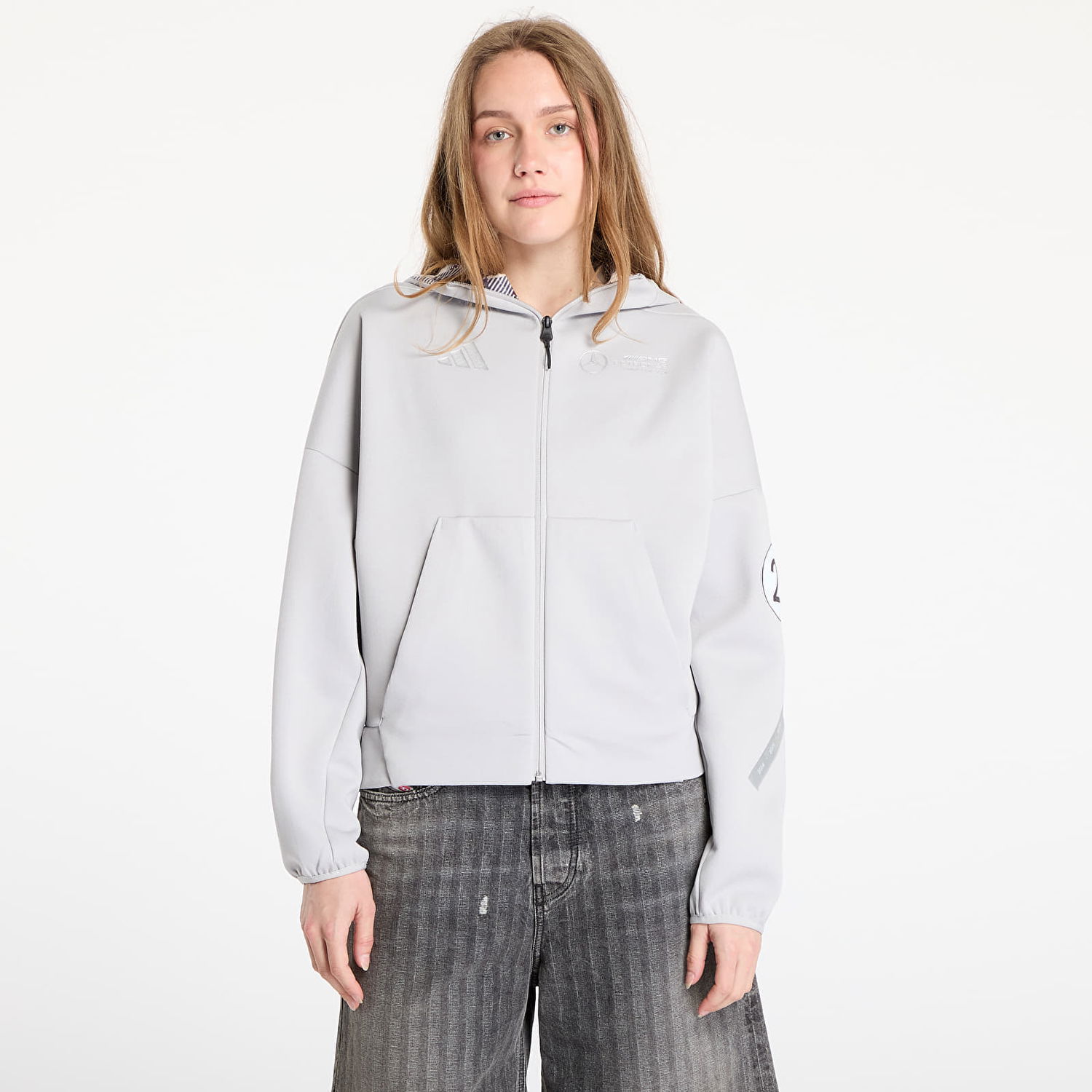 Суитчър adidas Performance Mercedes Hoodie Сиво | JW3474, 0