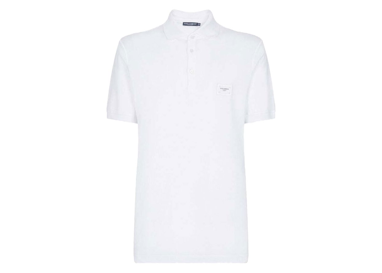 Поло тениска Dolce & Gabbana Cotton Pique Branded Plate Polo Shirt White Бяло | G8KK1TFU7ENW0800, 0