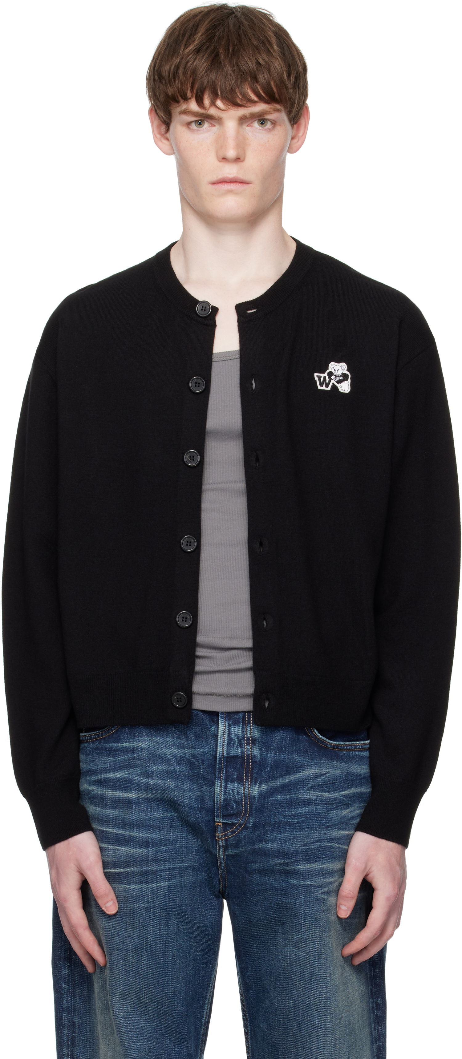 Пуловер We11done We11done Teddy Logo Cardigan Черно | WD-KC2-25-611-U-BK, 0