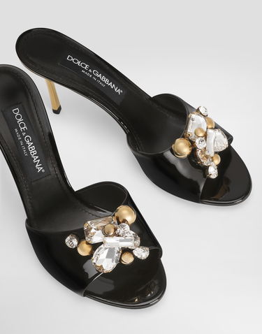 Кецове и обувки Dolce & Gabbana Keira Patent Leather Embellished Mules Черно | CR1958AZ1888Z843, 3