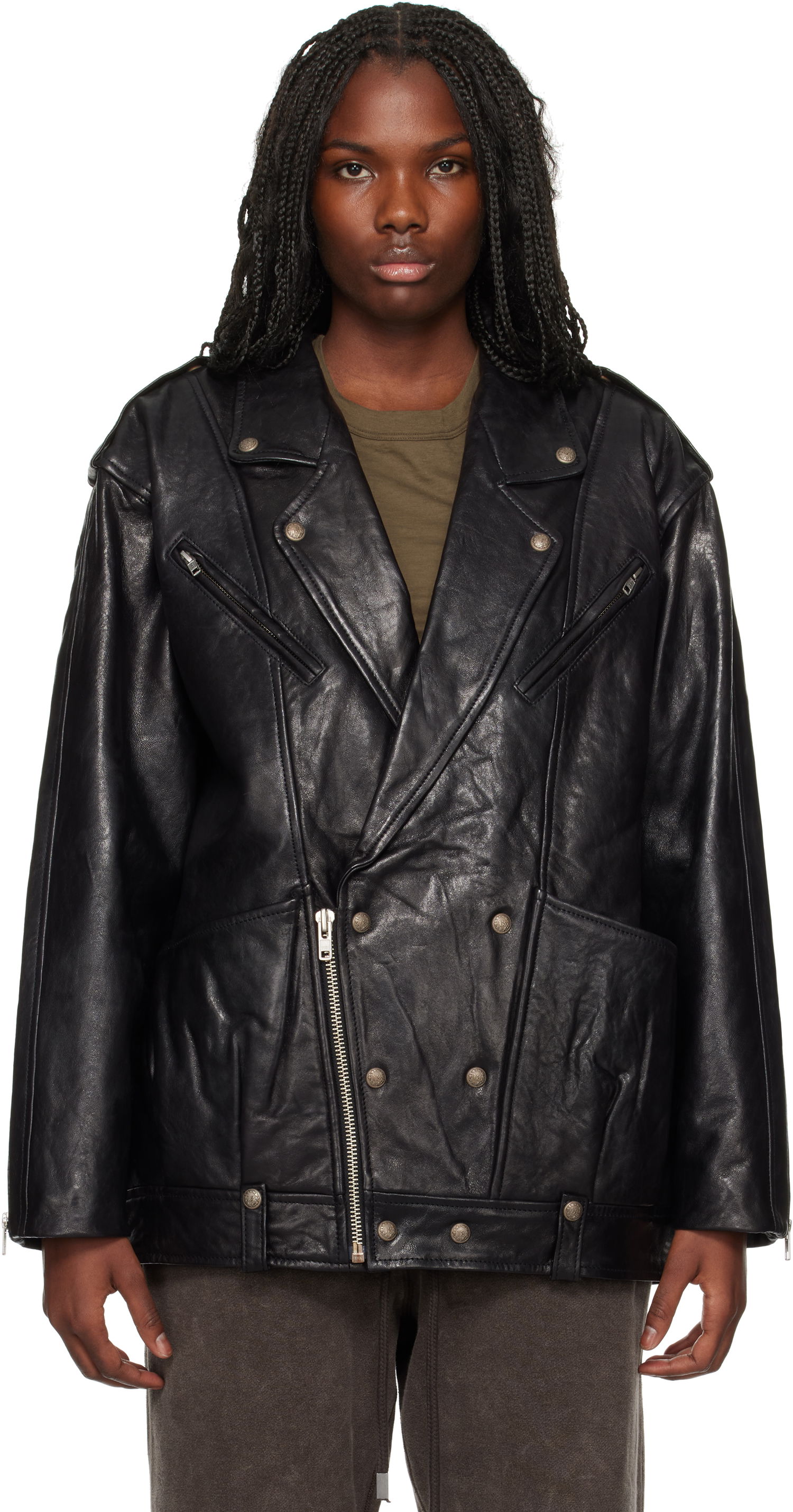 Яке R13 R13 Elongated Motorcycle Leather Jacket Черно | R13WR339 R431A, 0