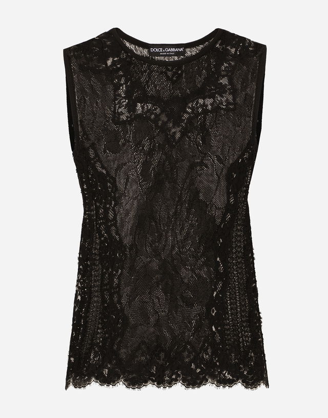 Dolce & Gabbana Round-Neck Lace-Stitch Sleeveless Top