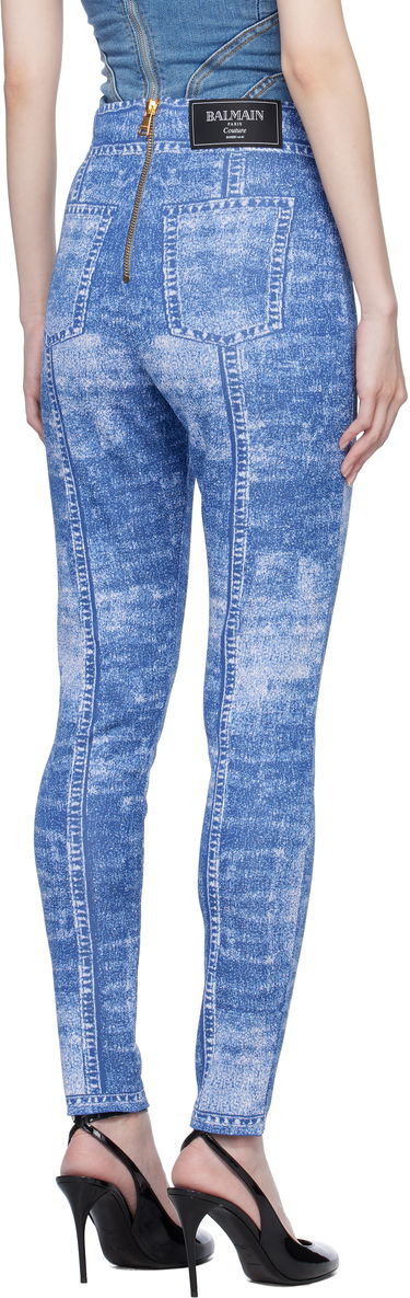 Клинове Balmain Denim Effect Knit Leggings Синьо | EF1PD185KH80, 2