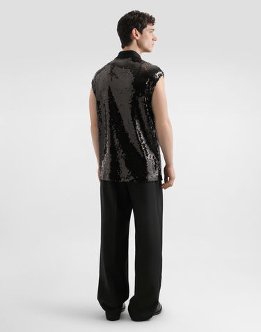 Поло тениска Dolce & Gabbana Dolce & Gabbana Men's Sequined Sleeveless Polo Черно | G8ST8TFLSEPN0000, 2