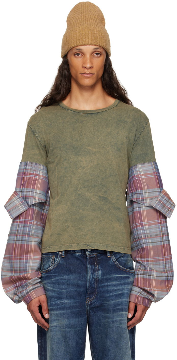 Тениска Acne Studios Paneled Long Sleeve T-Shirt Зелено | BL0401-, 0