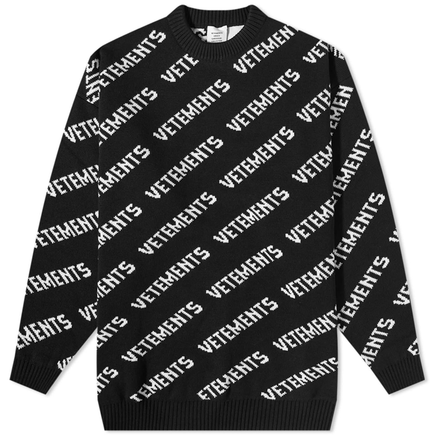 Суитчър VETEMENTS Monogram Crew Knit Black/White Черно | UE54KN220X, 0