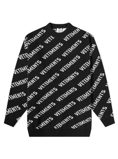 Суитчър VETEMENTS Monogram Crew Knit Black/White Черно | UE54KN220X