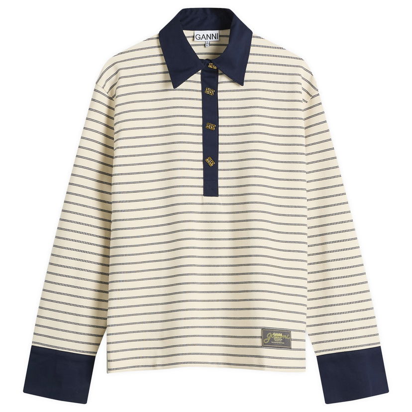 Поло тениска GANNI GANNI Piquet Jersey Polo Shirt Бежово | T4215-135