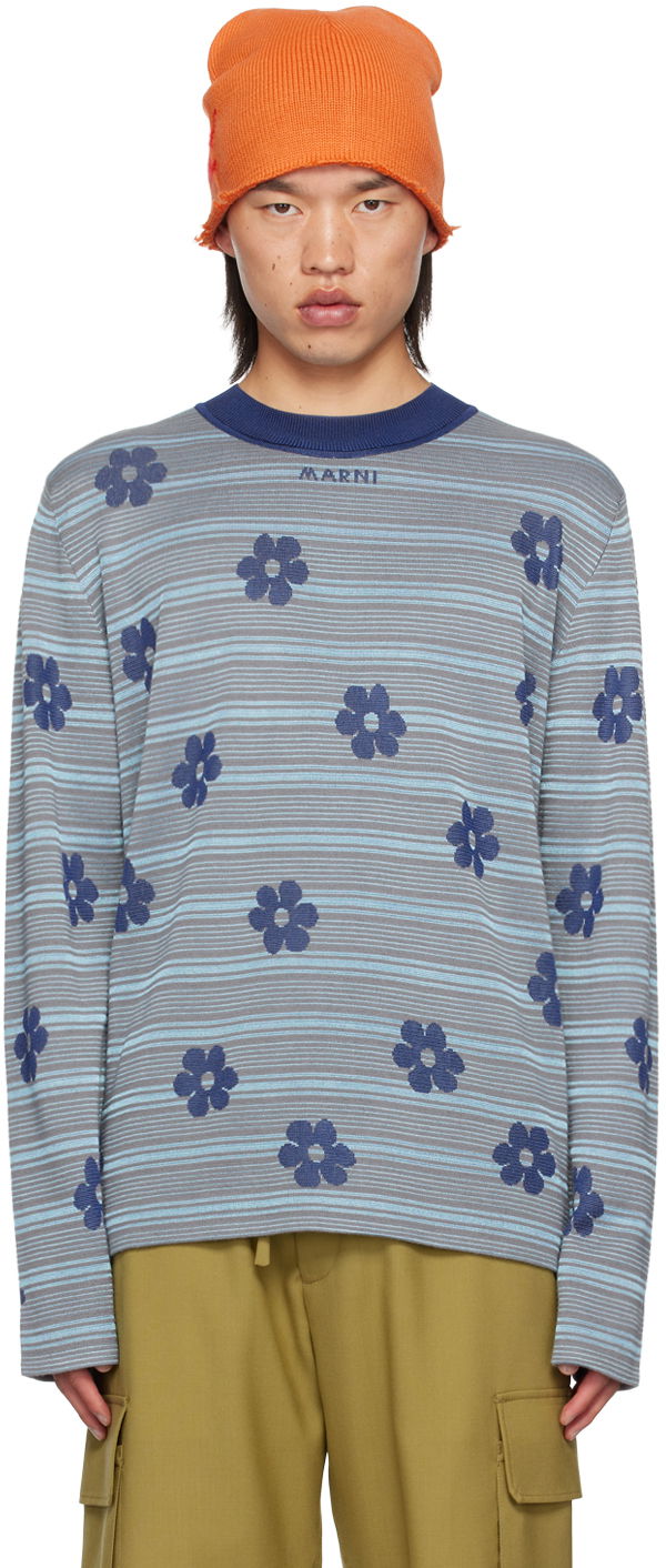 Пуловер Marni Blue Striped Floral Sweater Синьо | GCMG0405Q0 UFC324, 0