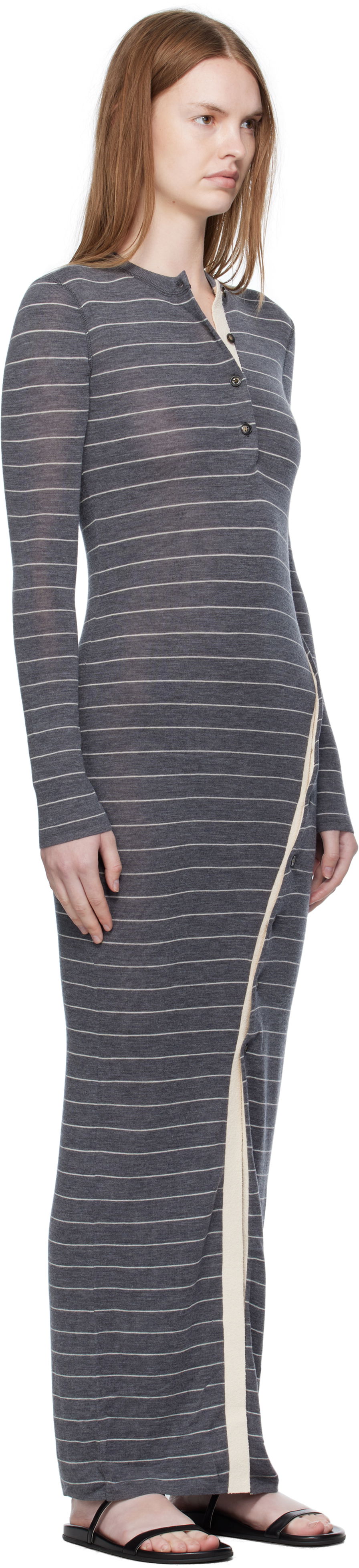 Pокля Nanushka Nanushka Dakoa Striped Terry Merino Maxi Dress Сиво | NW25PFDR03994, 1