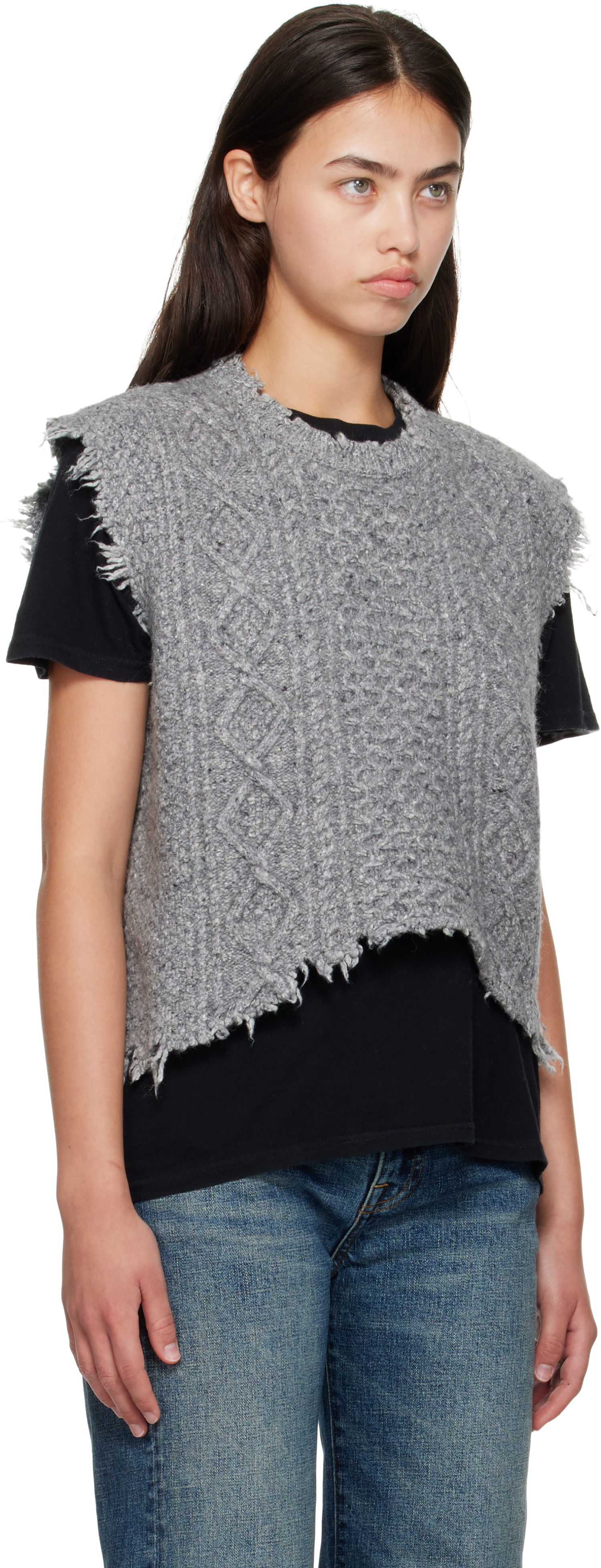 Пуловер R13 R13 Boyfriend Cable Knit Vest Сиво | R13WY228-Y208A, 1