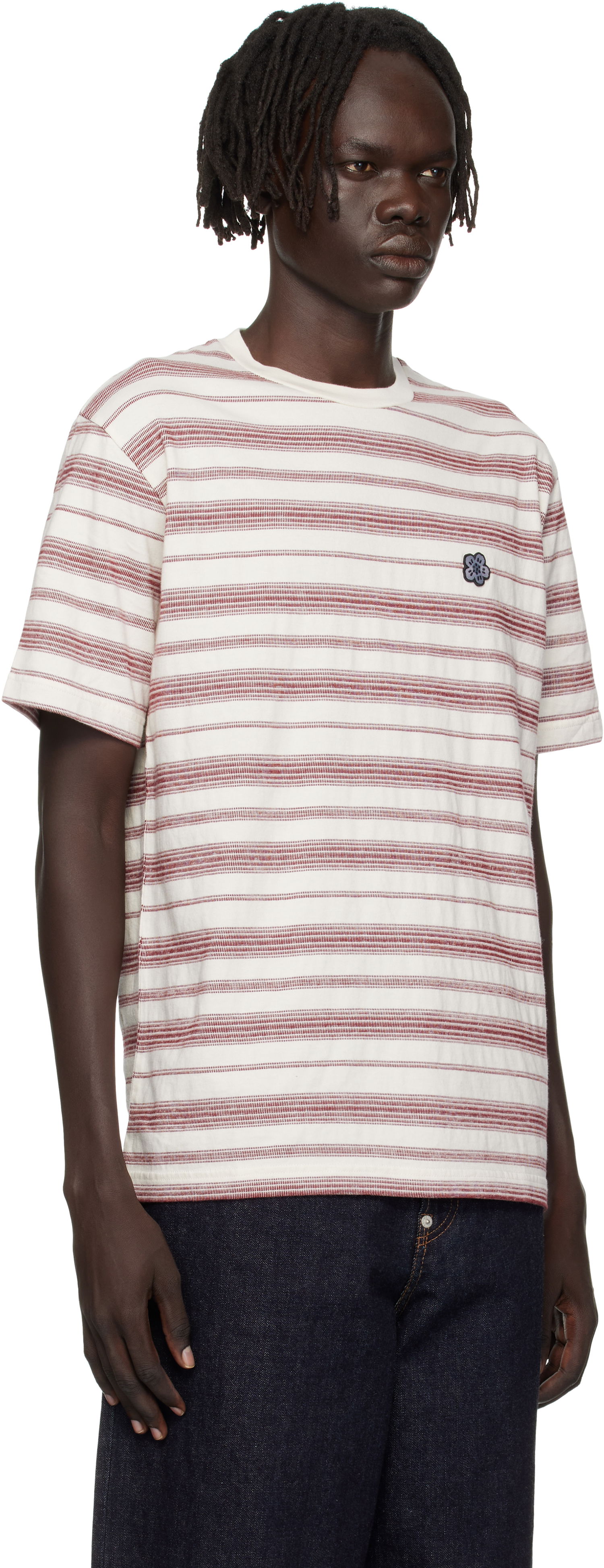 Тениска KENZO Kenzo Paris 'Boke Flower' Embroidered Striped T-Shirt Бяло | FF65TS2534SC, 1
