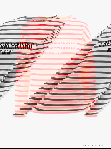 Тениска Valentino Valentino Chez Valentino Paris/Rome Striped Long Sleeve T-Shirt Бежово | 6B3MG24B961AS0, 0